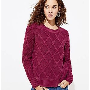 NWT Loft Maroon Plum Diamond Cable Knit Sweater